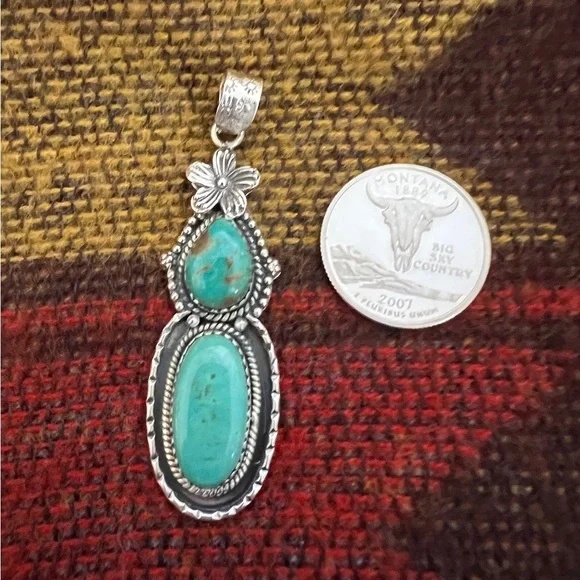❤️ Kingman Turquoise Sterling Navajo Style Statement 11gm Pendant 2.52”L